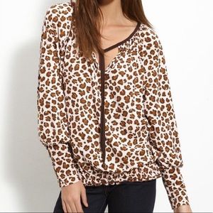 Tory Burch Darlene Leopard Tie Front Blouse